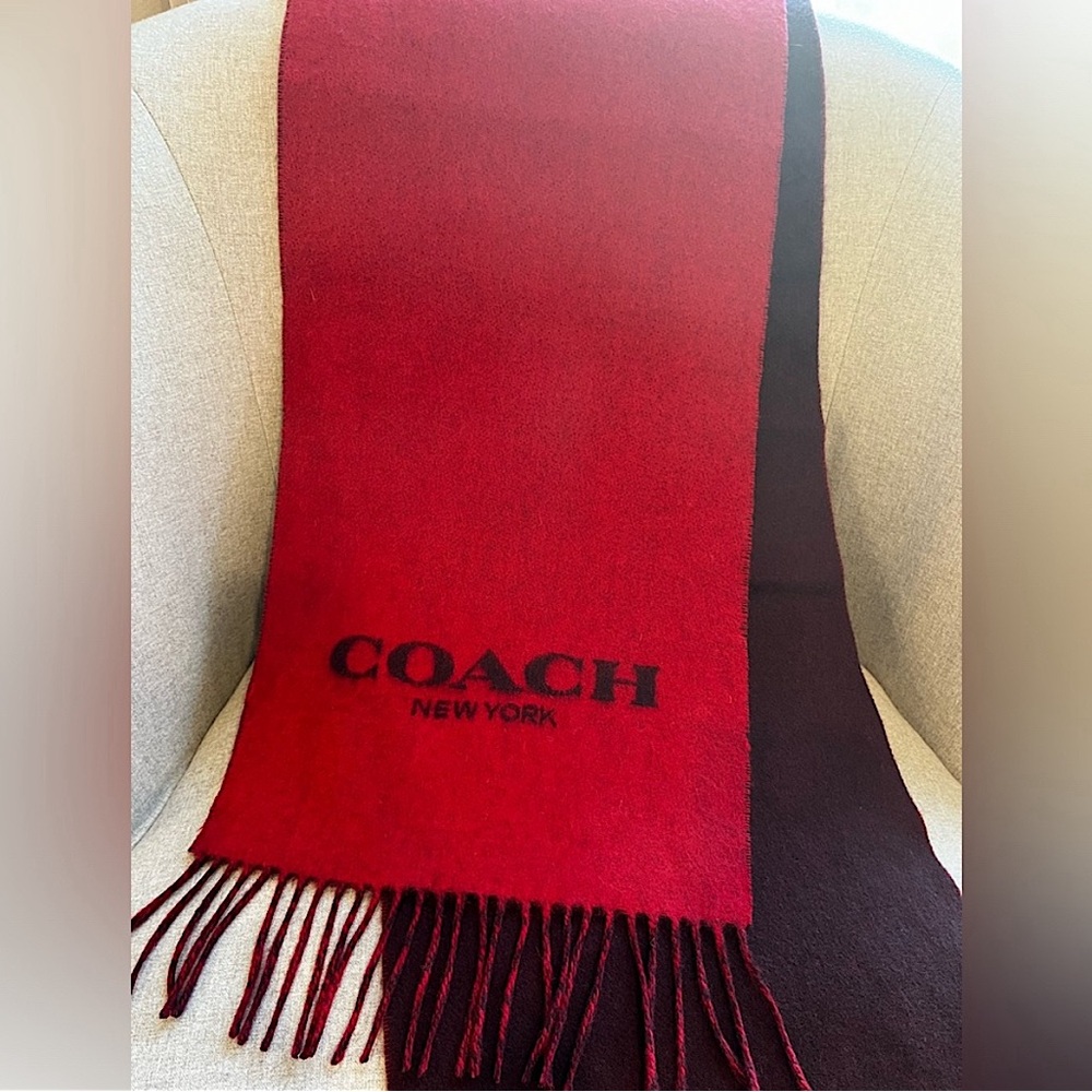 NWOT COACH Unisex Bi-Color Logo Red/Burgundy Scarf